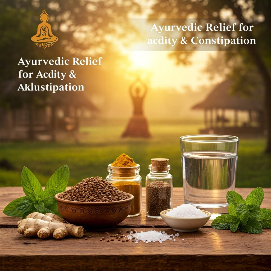 Ayurvedic ingredients like ajwain, ginger, and rock salt for acidity and constipation relief