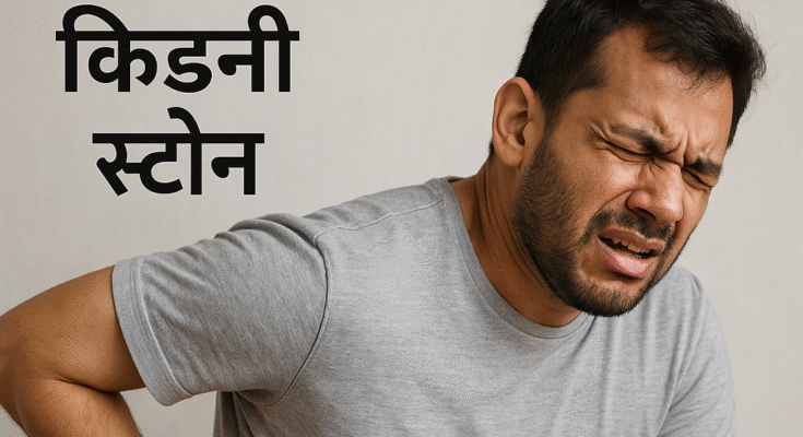 कमर के दाईं ओर तेज़ दर्द से कराहता हुआ व्यक्ति – किडनी स्टोन का संकेत